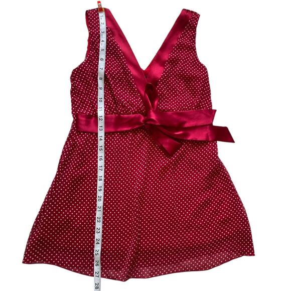 Vanity Y2K Polka Dot Babydoll Top Sleeveless Red Satin Trim Feminine Flirty - Picture 8 of 8